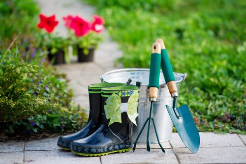 Protective gardening equipment and tools laid out