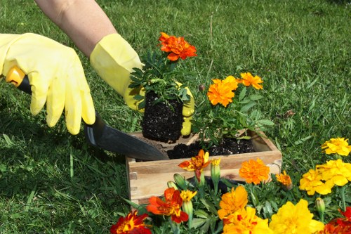 Trained gardener wearing PPE operating machinery